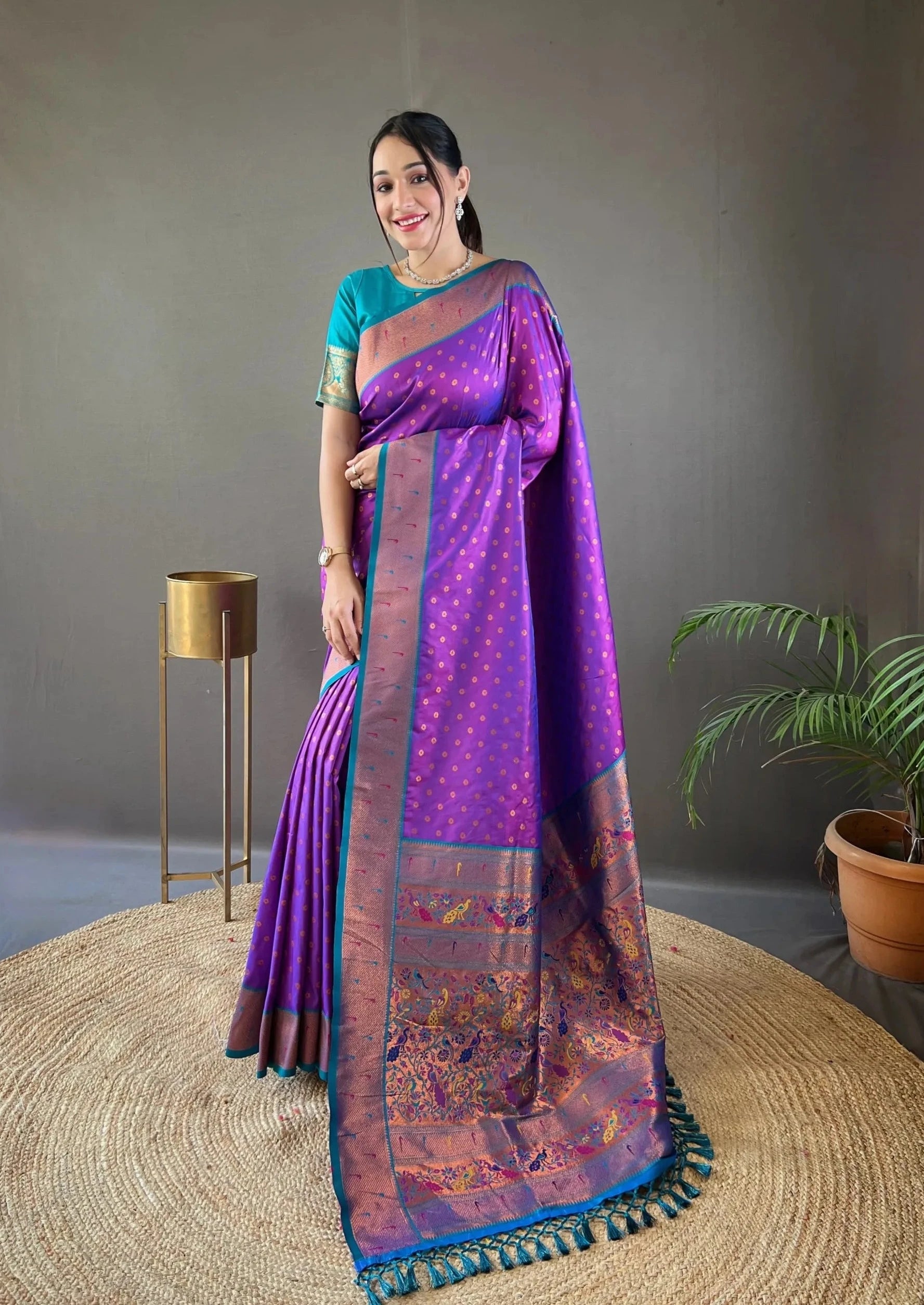 Pure Paithani silk saree With Rich Weaved Pallu - Mira Fashion