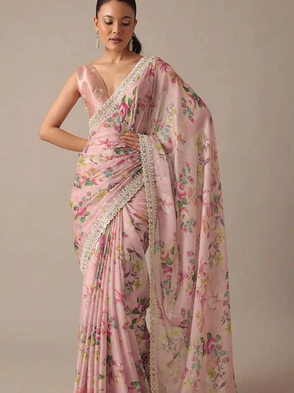 Pure Soft Georgette Saree with Floral Prints - Mira Fashion