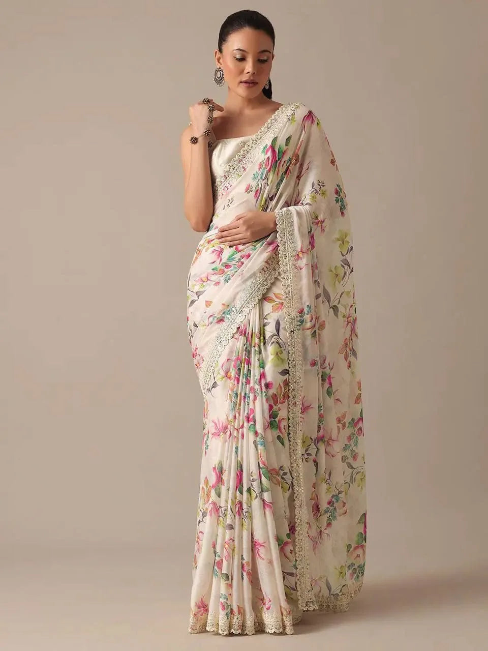 Pure Soft Georgette Saree with Floral Prints - Mira Fashion