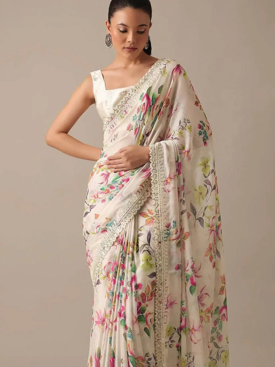 Pure Soft Georgette Saree with Floral Prints - Mira Fashion