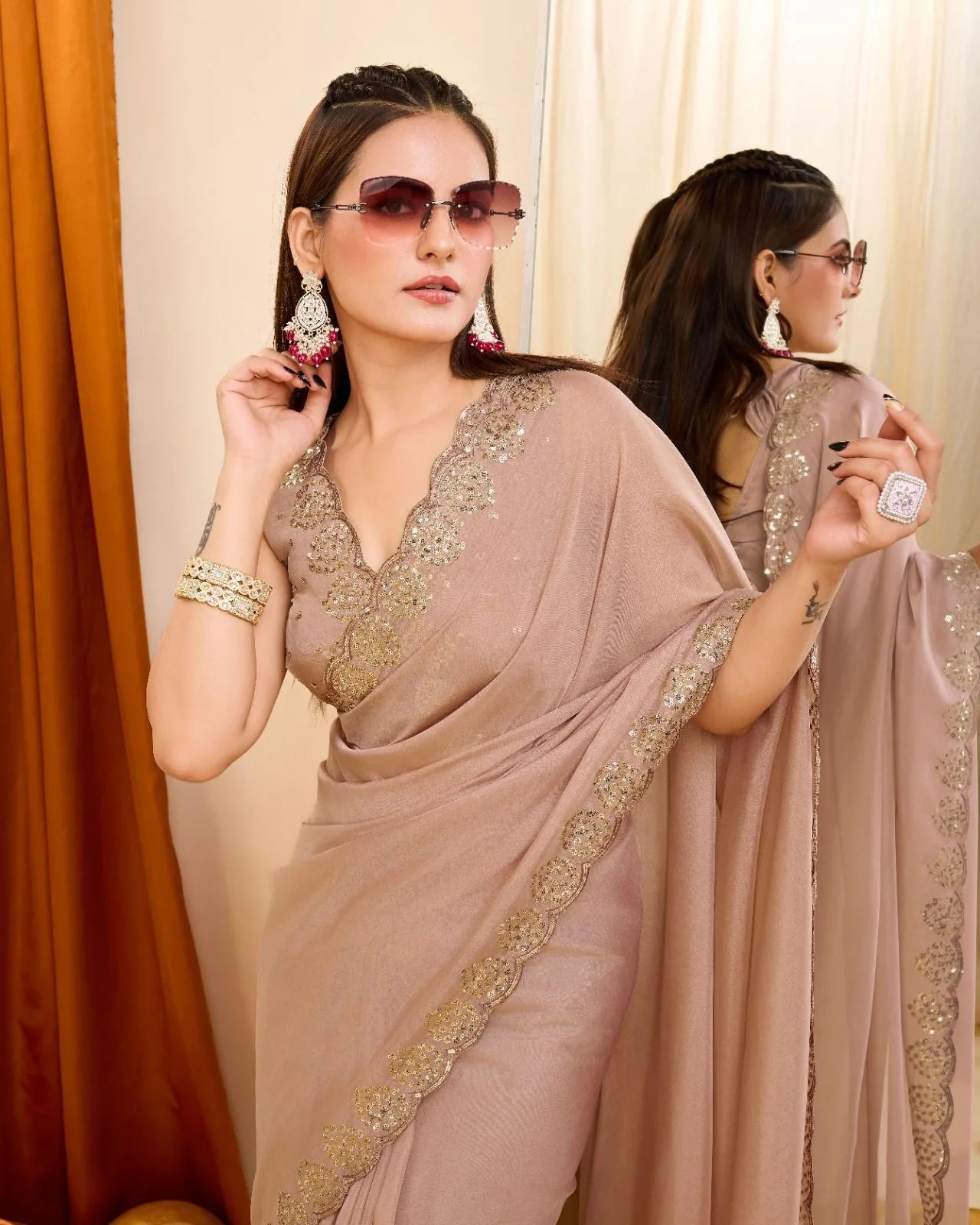 Taby Organza Silk Saree With Sequins Embroidery Work - Mira Fashion