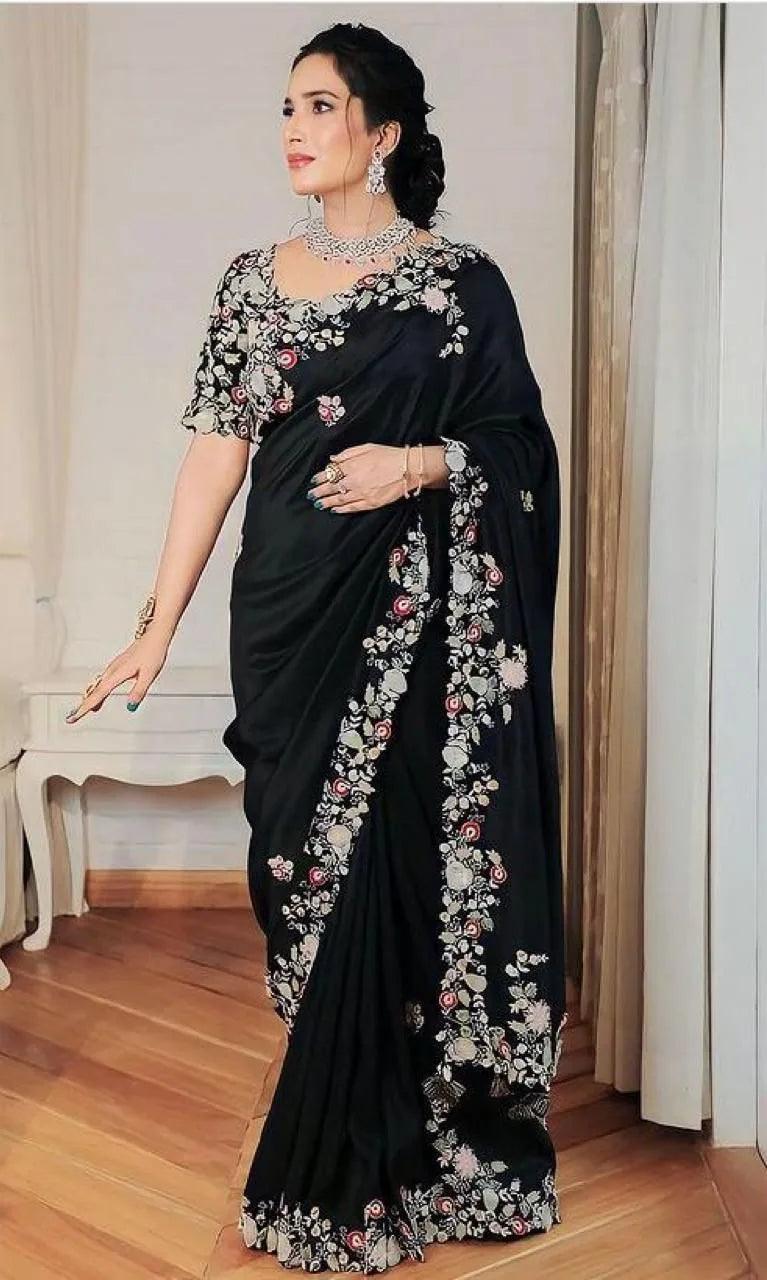 Black Party Wear Soft Georgette Saree - Mira Fashion