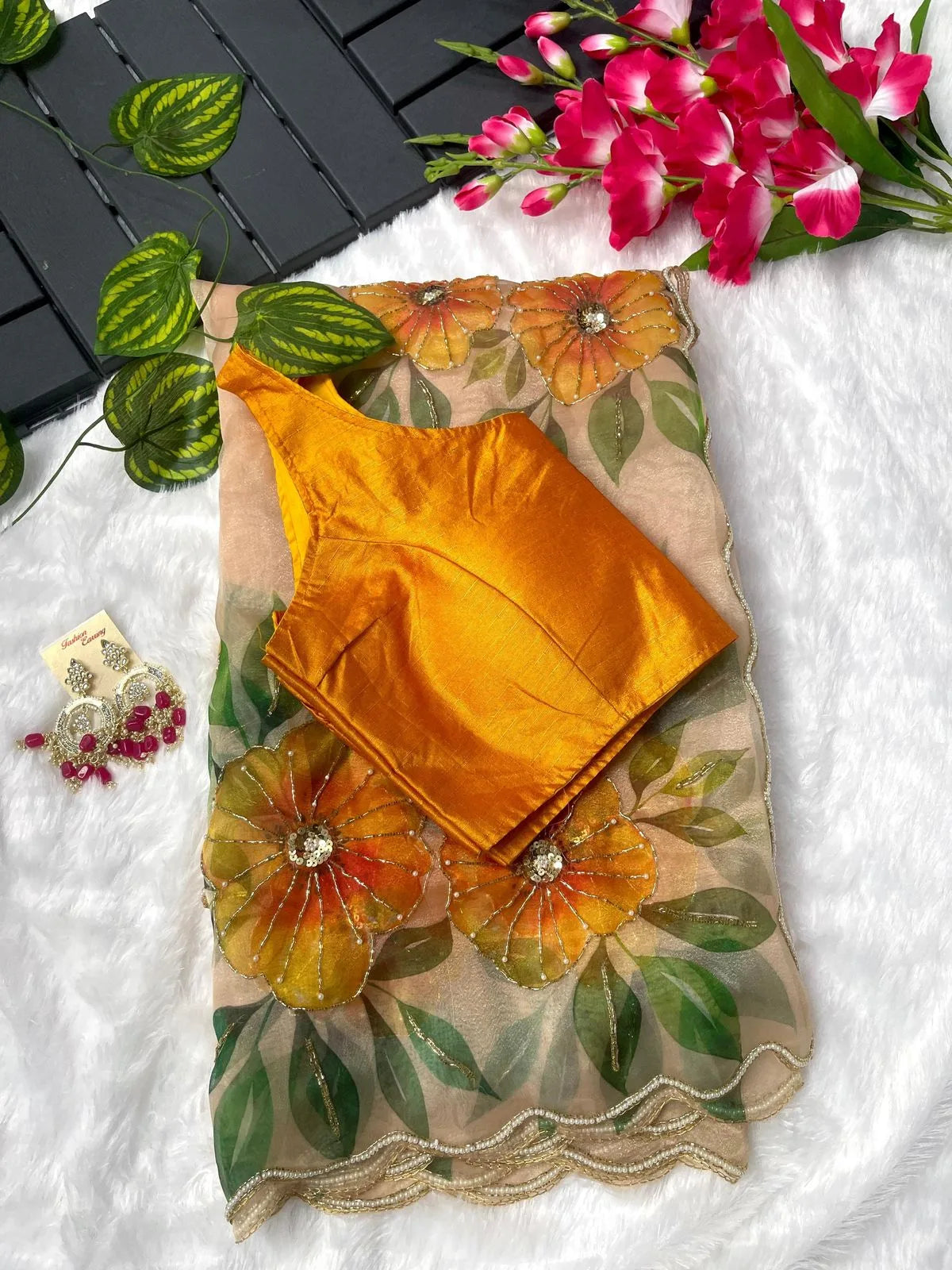 Pure Soft Organza Silk Saree With Beautiful Floral Design - Mira Fashion