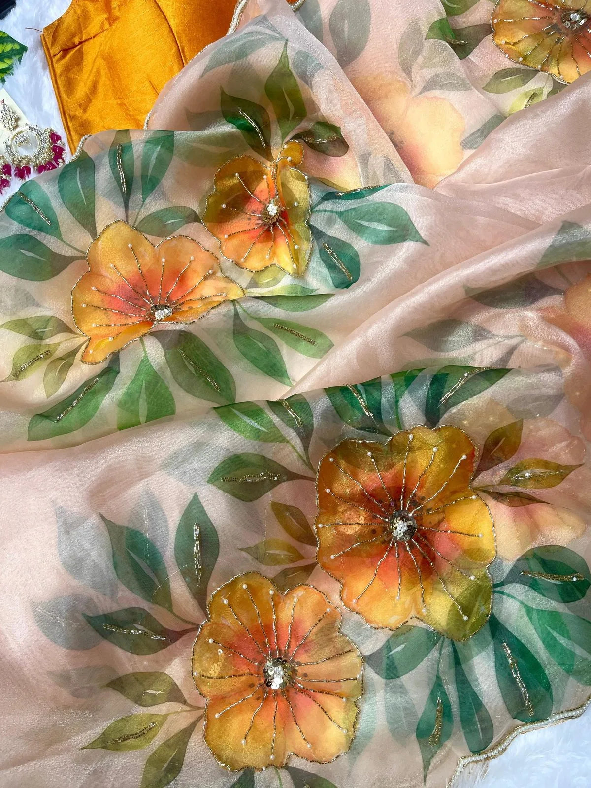 Pure Soft Organza Silk Saree With Beautiful Floral Design - Mira Fashion