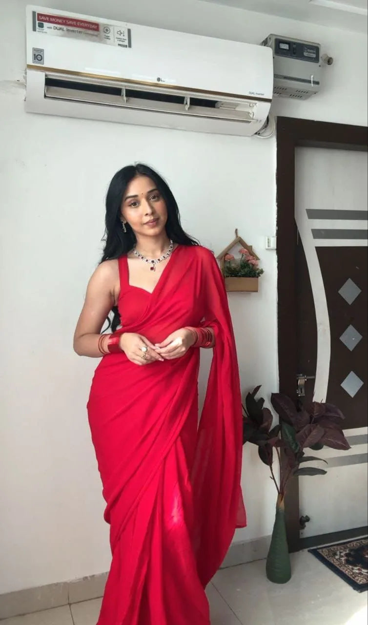 Premium Georgette Red Saree - Mira Fashion