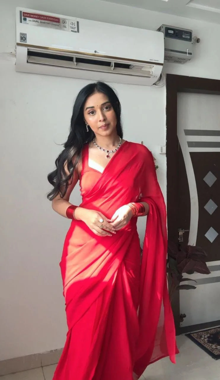 Premium Georgette Red Saree - Mira Fashion