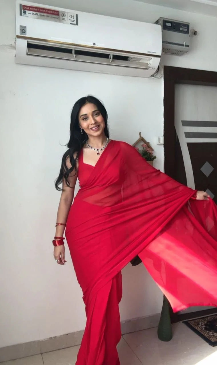 Premium Georgette Red Saree - Mira Fashion