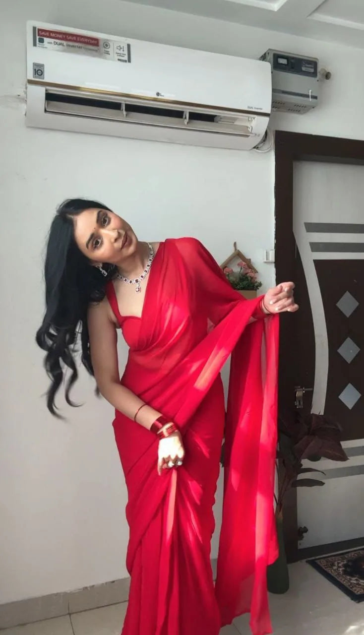 Premium Georgette Red Saree - Mira Fashion