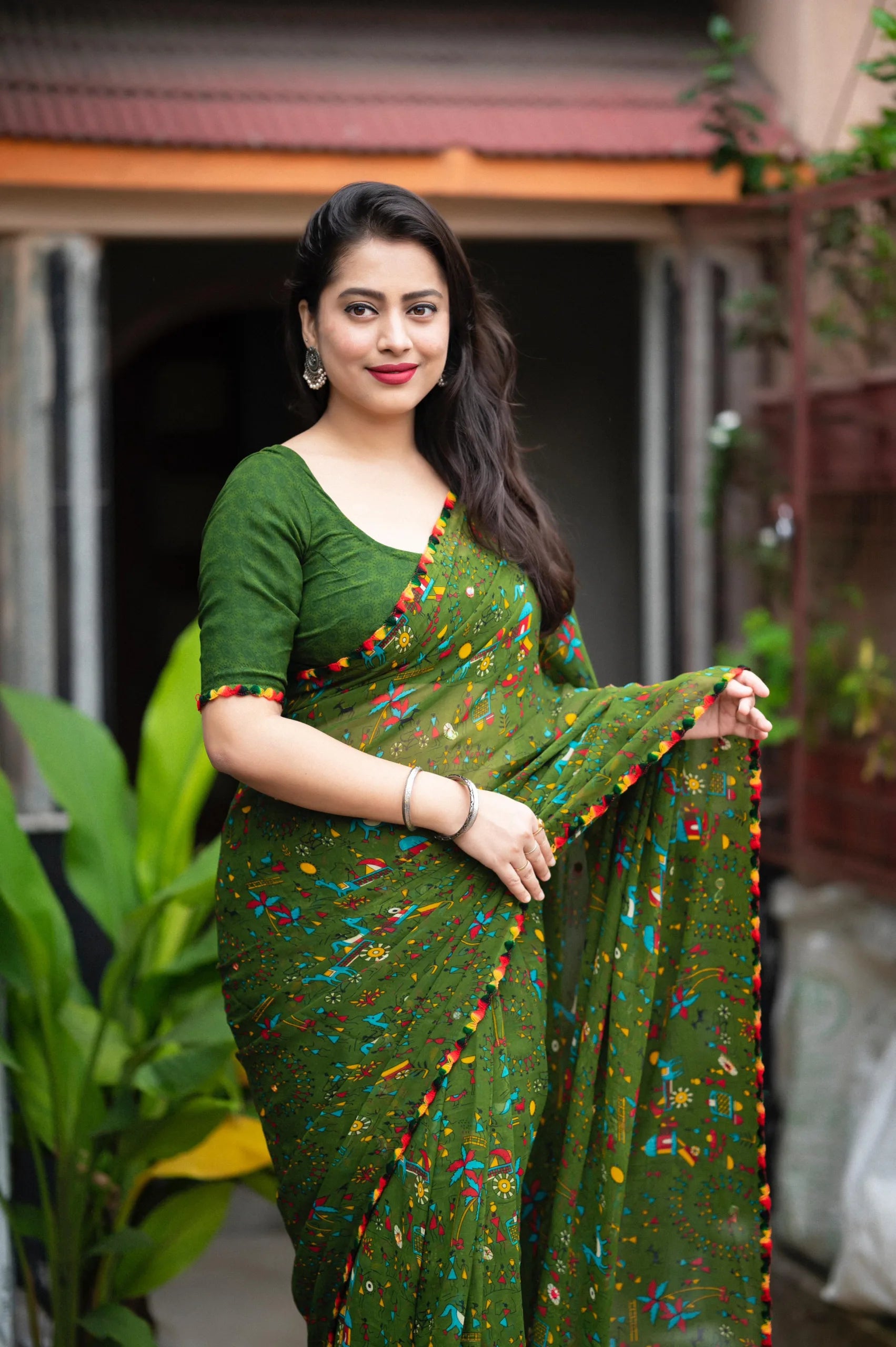 Soft Georgette Saree With Fancy Work and Cartoon Prints - Mira Fashion