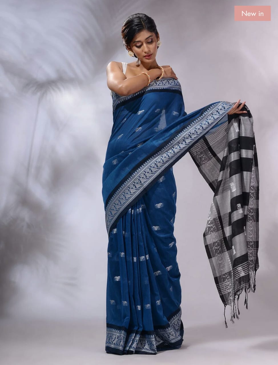 Blue Zodiac Pure cotton jackqurd border Saree