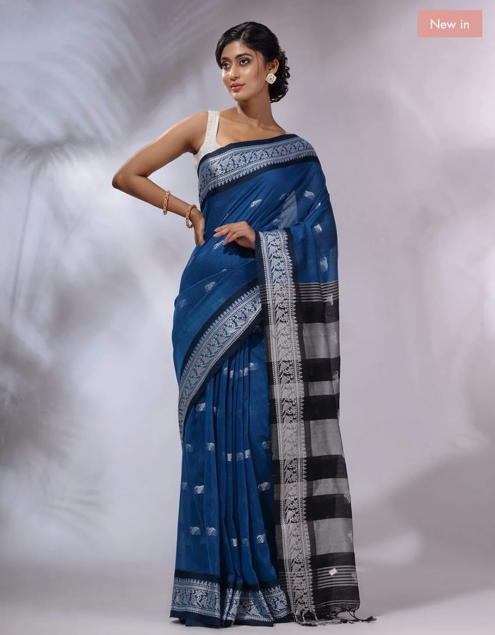 Blue Zodiac Pure cotton jackqurd border Saree