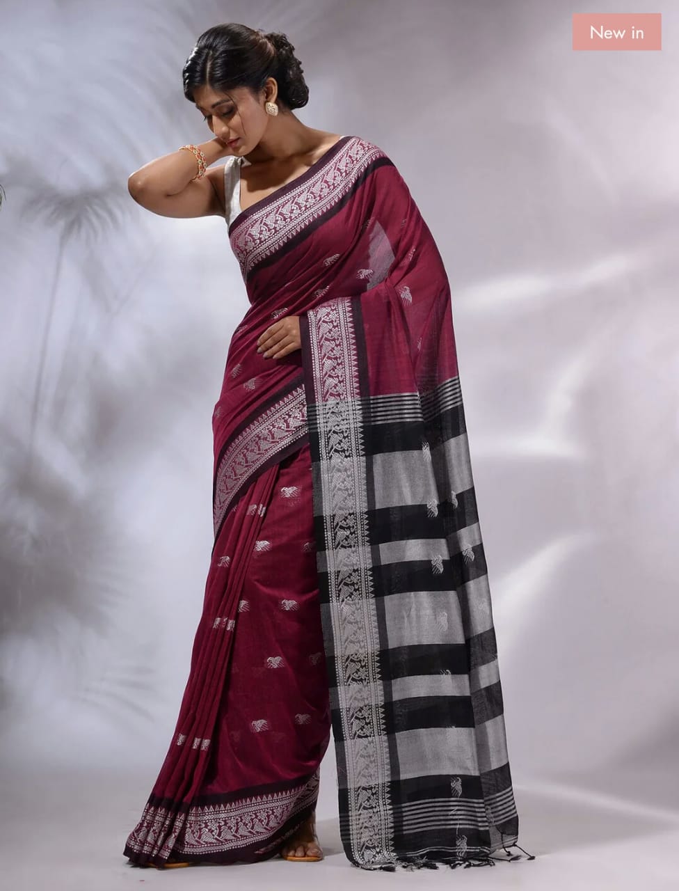 Persian Plum Maroon Pure cotton jackqurd border Saree