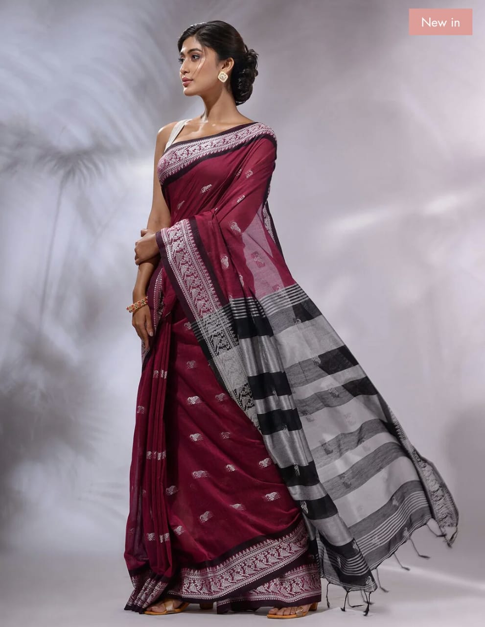 Persian Plum Maroon Pure cotton jackqurd border Saree