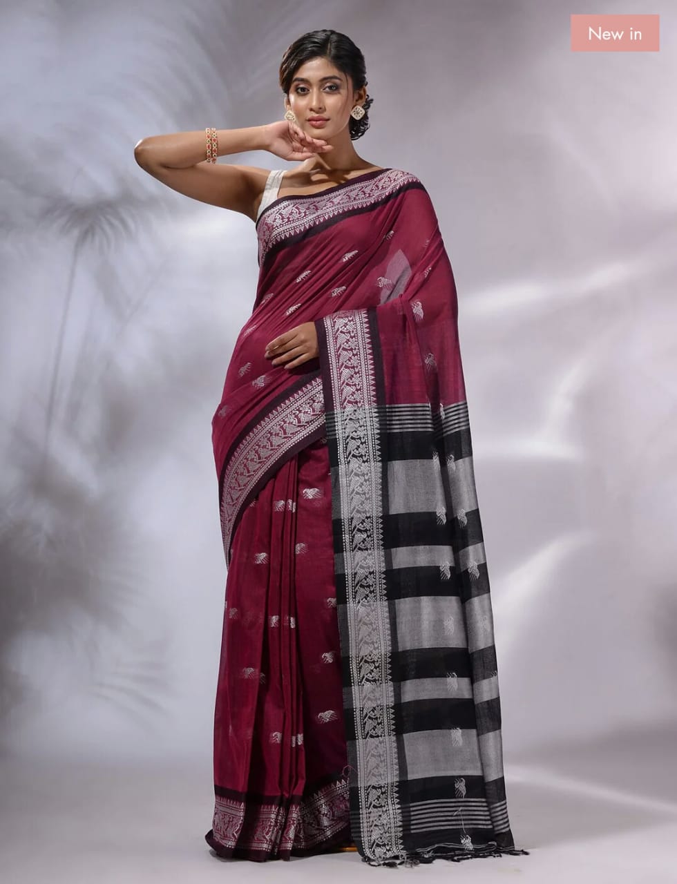 Persian Plum Maroon Pure cotton jackqurd border Saree