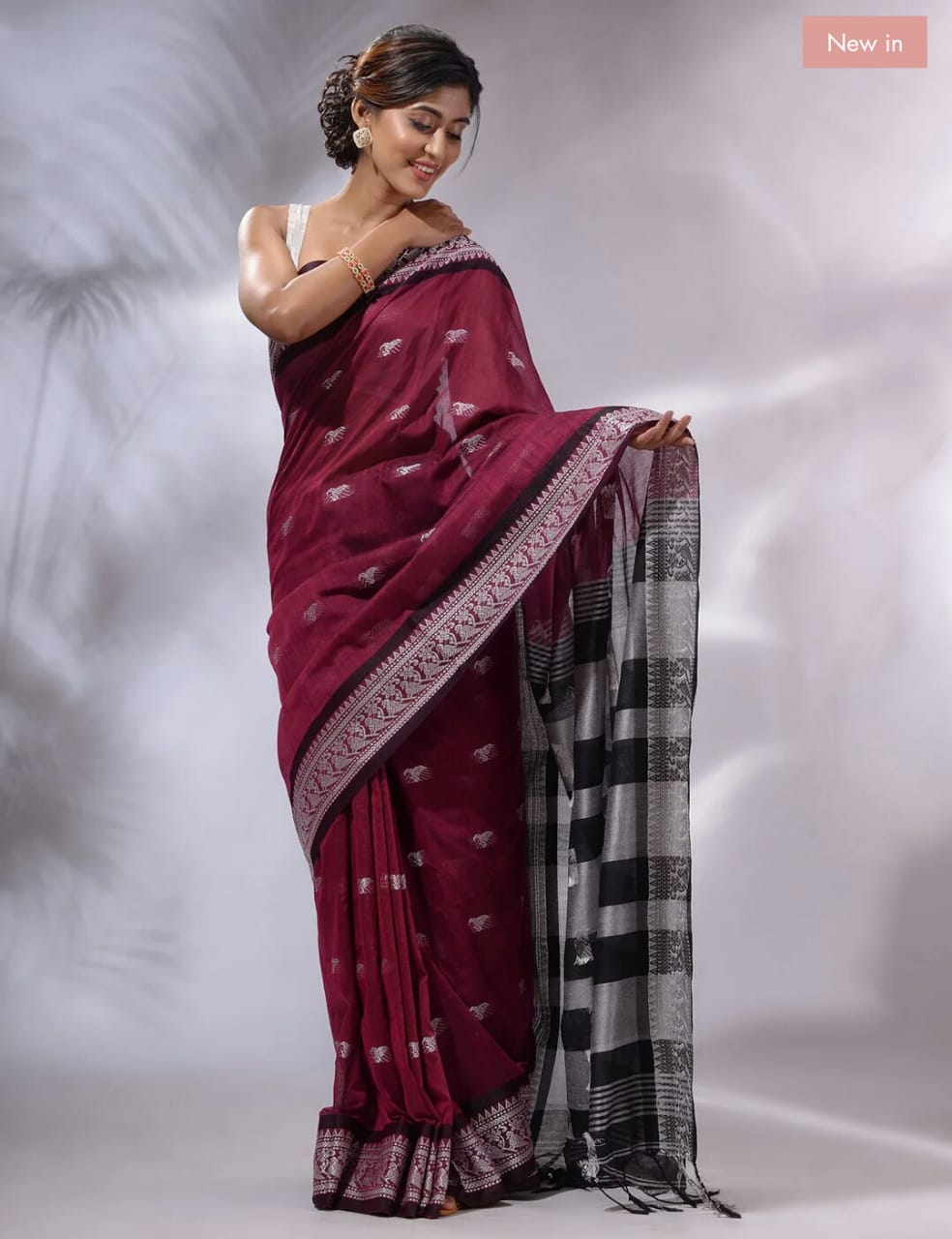 Persian Plum Maroon Pure cotton jackqurd border Saree