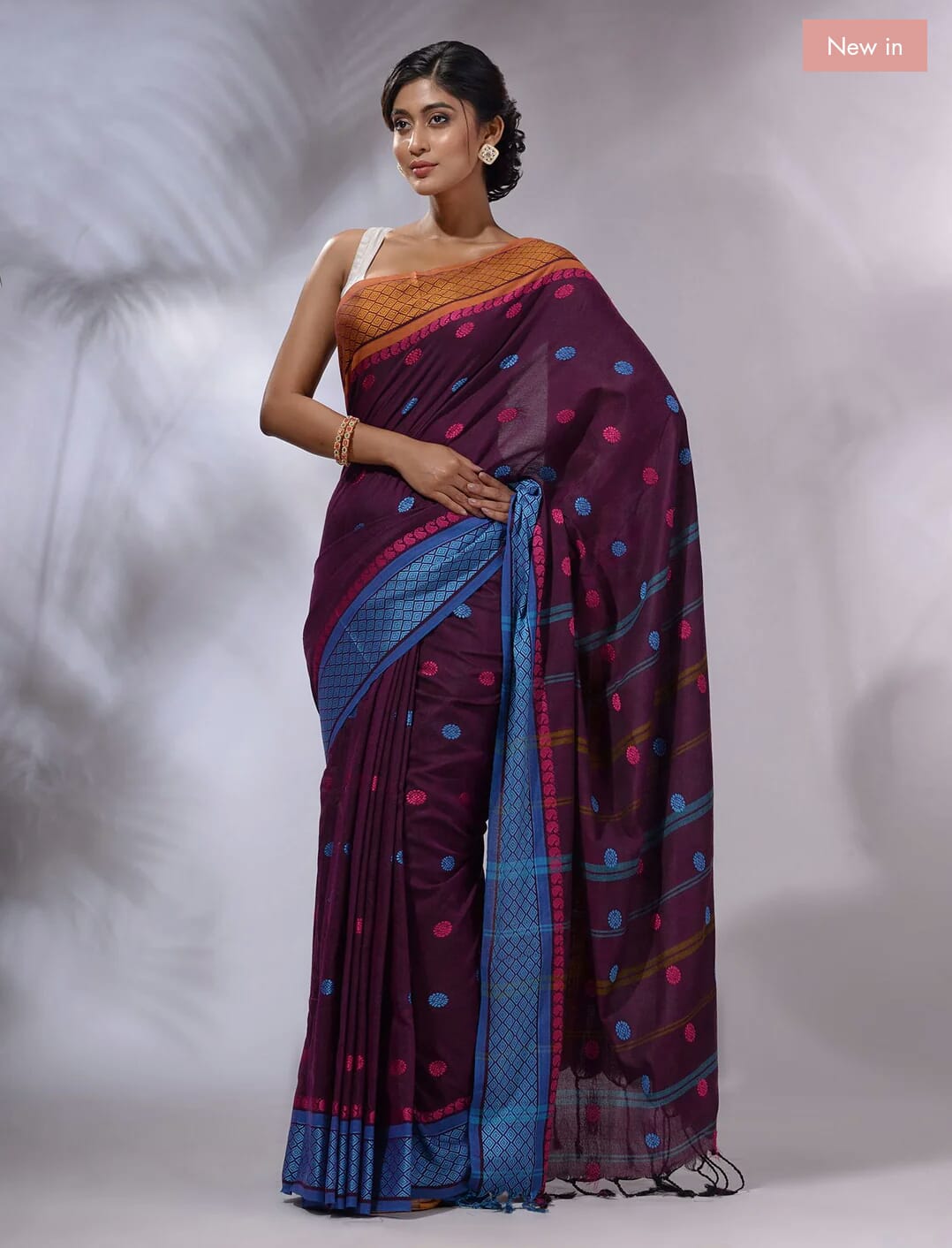 Livid Purple Pure cotton jackqurd border Saree