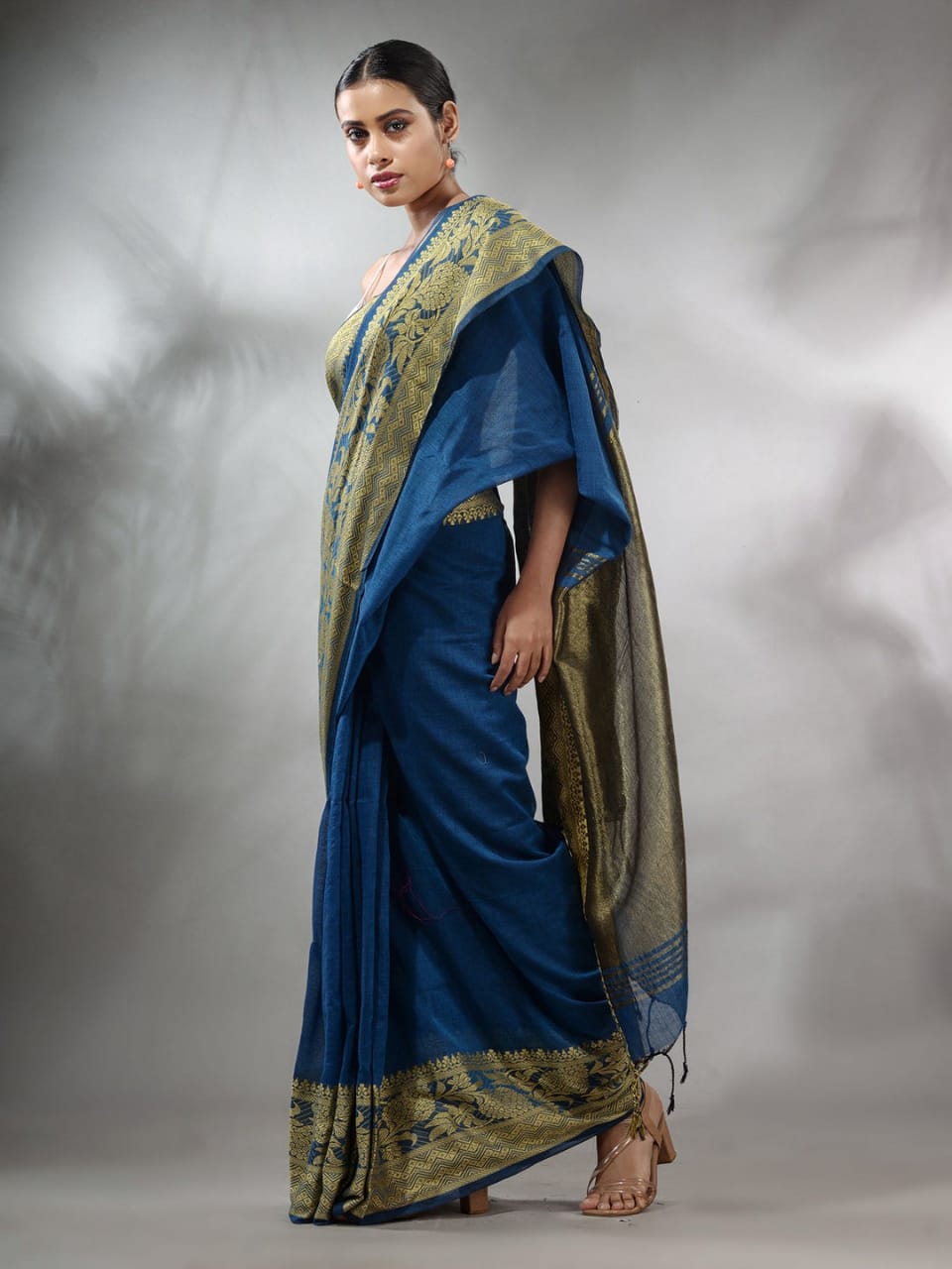 Blue Zodiac Cotton Saree with Jackqurd Border