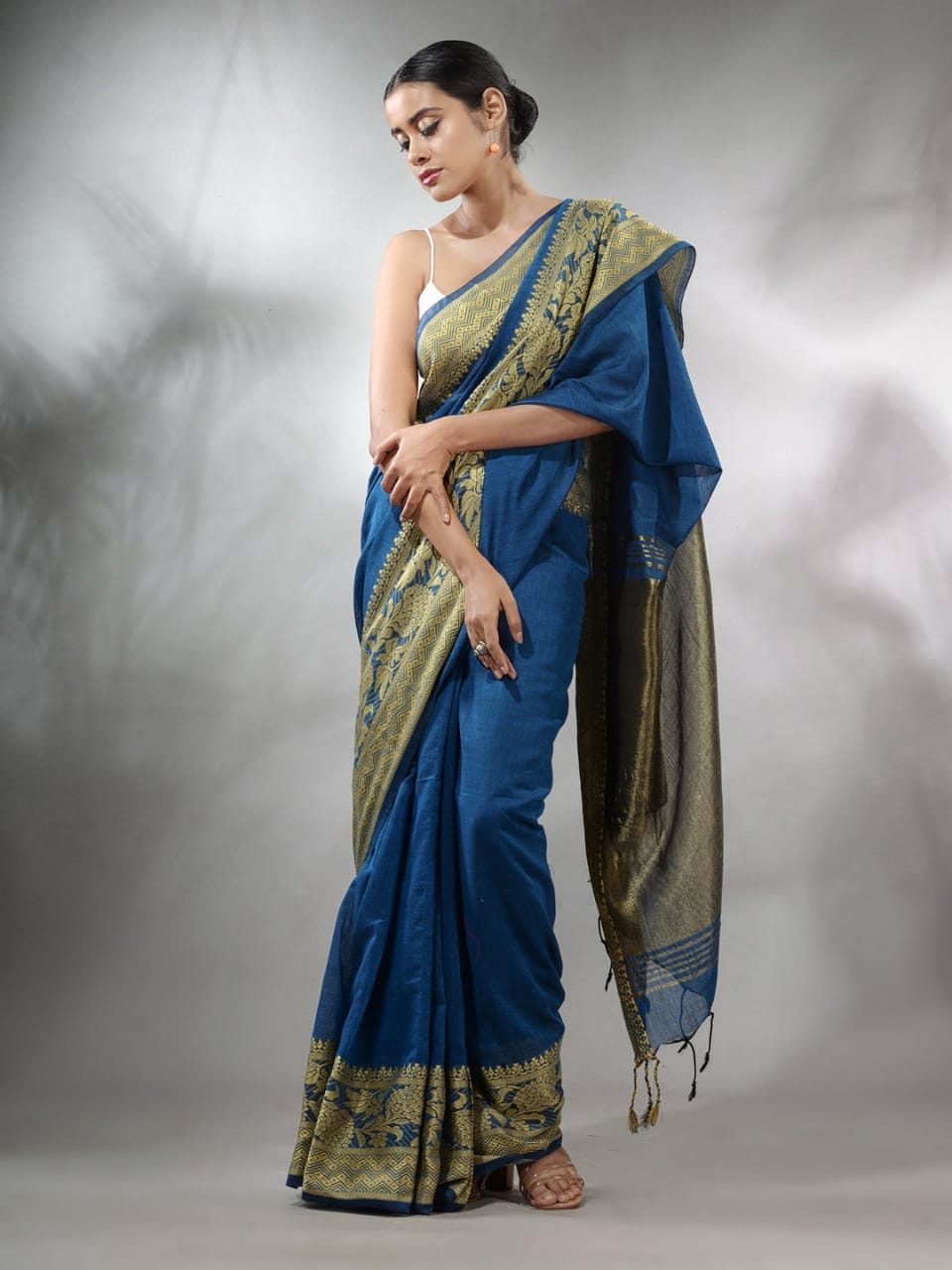 Blue Zodiac Cotton Saree with Jackqurd Border