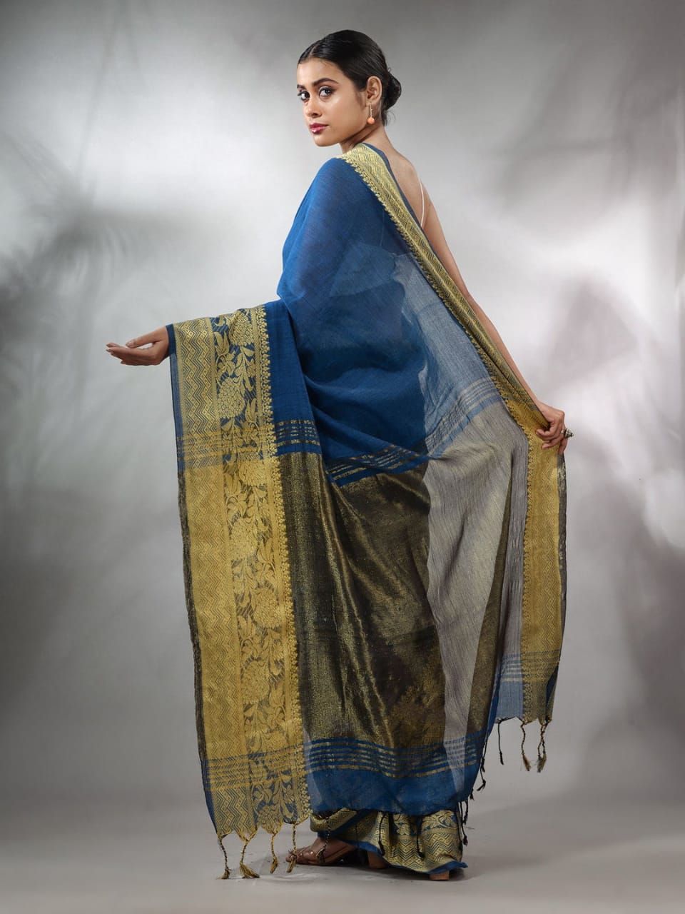 Blue Zodiac Cotton Saree with Jackqurd Border