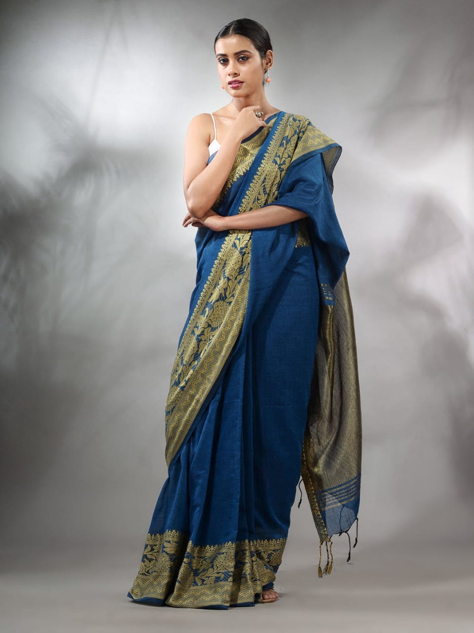 Blue Zodiac Cotton Saree with Jackqurd Border