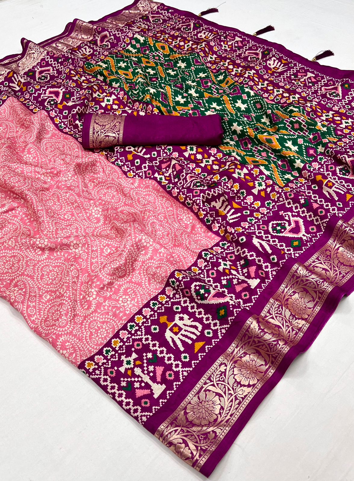 Shilo Pink Printed Tussar Silk Saree