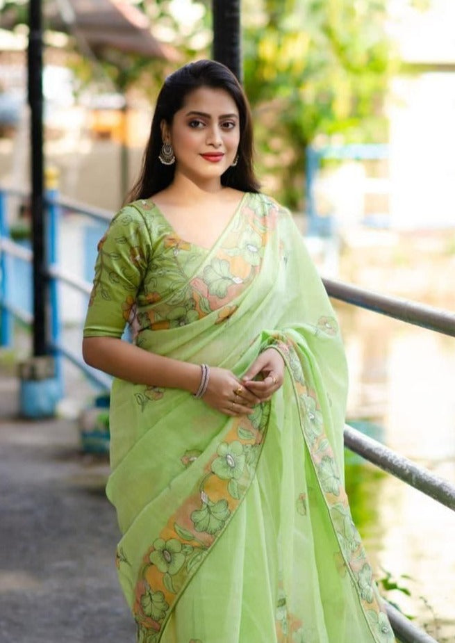 Akruti Linen emboridary Saree With Beautifull Pencil Stich Emboridary