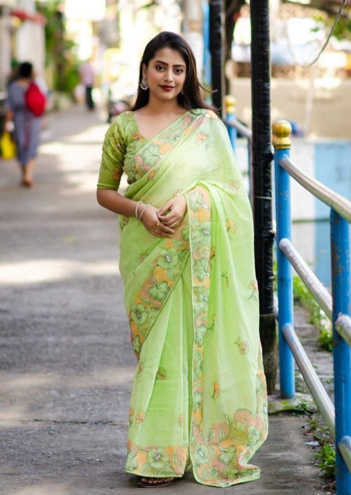 Akruti Linen emboridary Saree With Beautifull Pencil Stich Emboridary