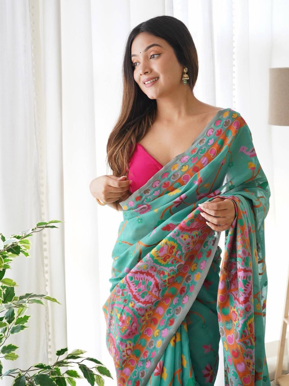 Cotton Kashmiri Pashmina Floral Printed Saree - Mira Fashion