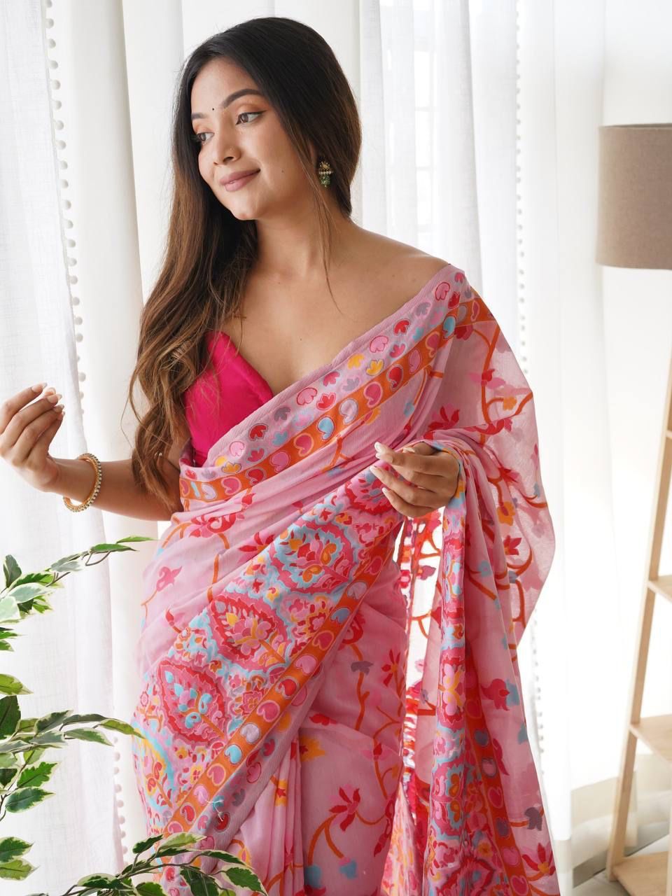 Cotton Kashmiri Pashmina Floral Printed Saree - Mira Fashion