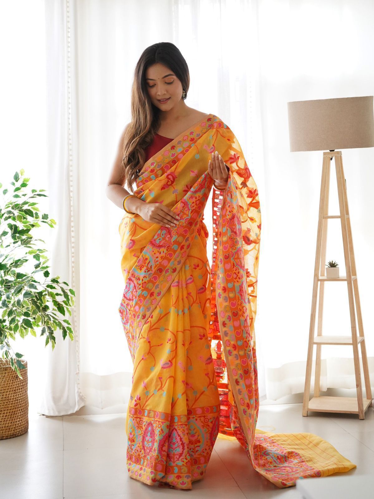 Cotton Kashmiri Pashmina Floral Printed Saree - Mira Fashion