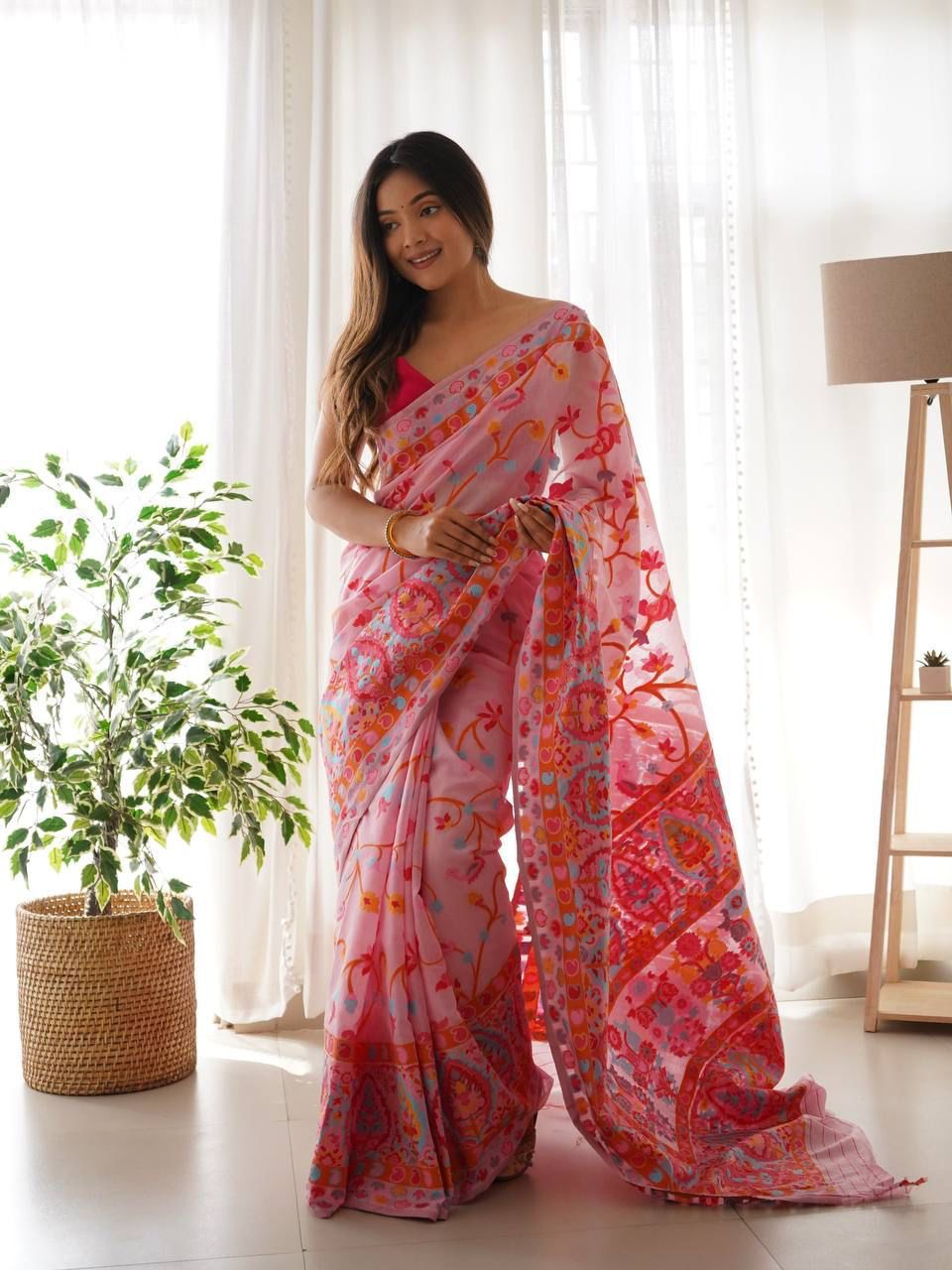 Cotton Kashmiri Pashmina Floral Printed Saree - Mira Fashion