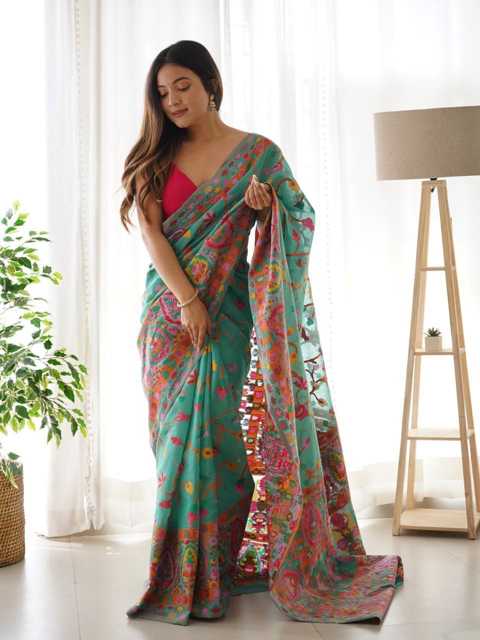 Cotton Kashmiri Pashmina Floral Printed Saree - Mira Fashion