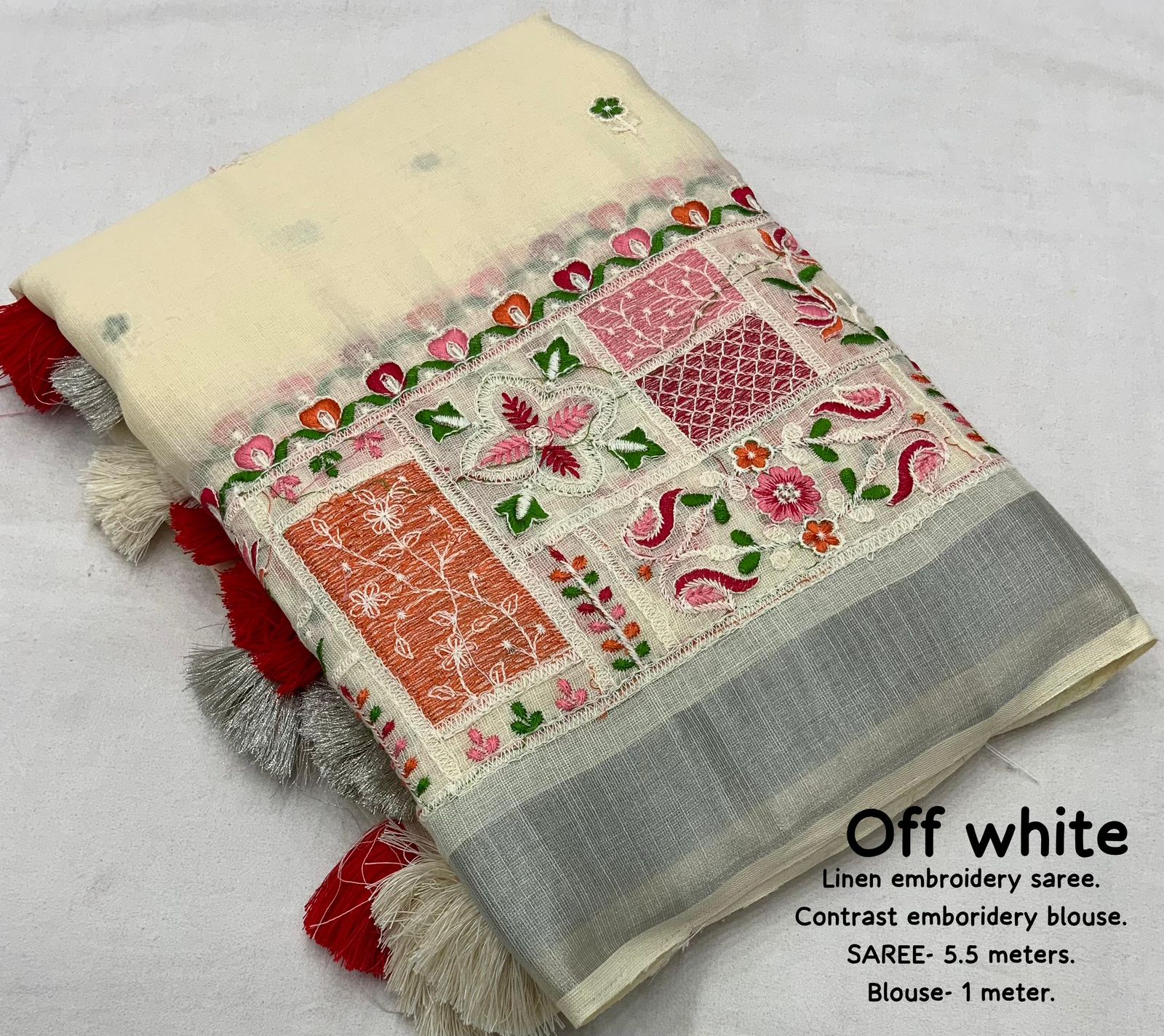 Soft Linen Saree With Silver Woven Pattu Border.