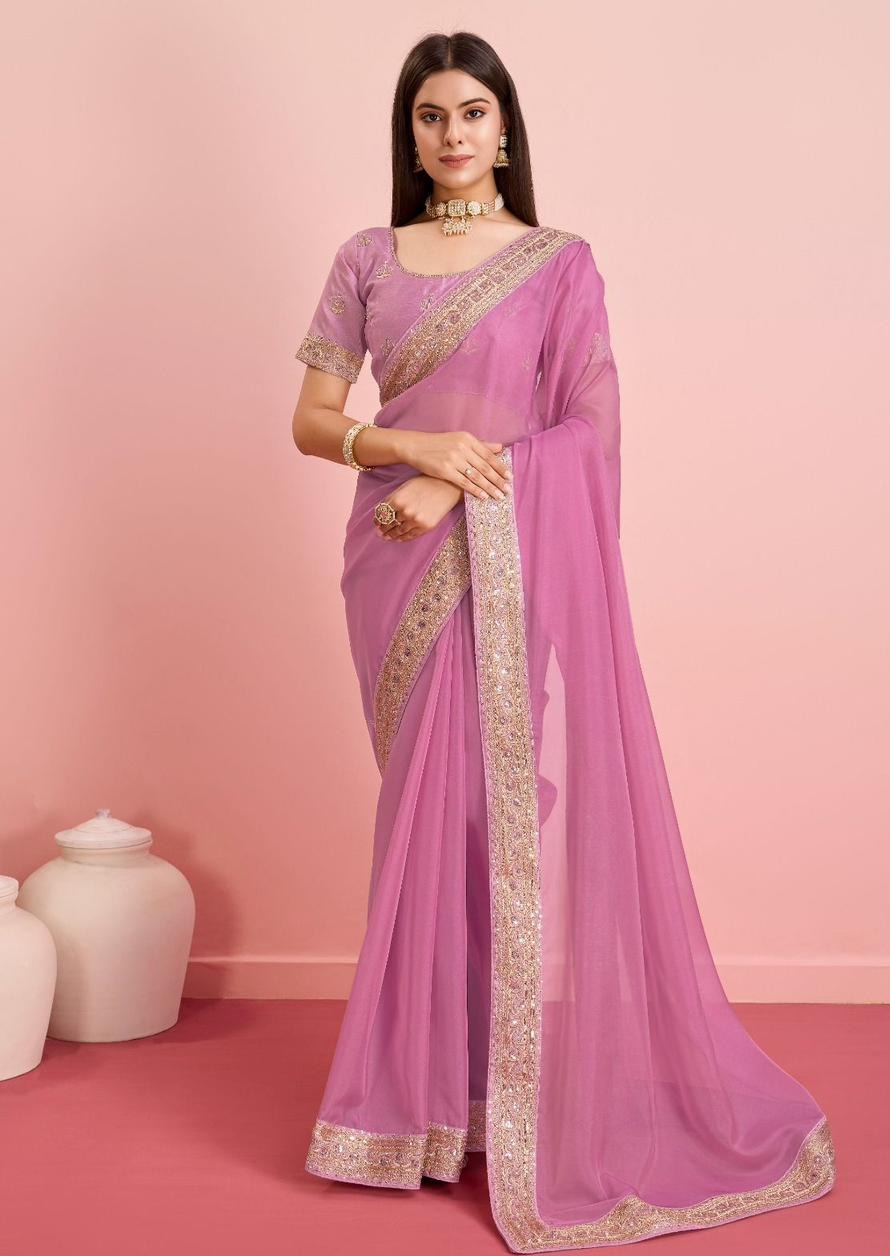 Beautiful  Soft Taby Silk Organza Saree With All Over Embroidery Work