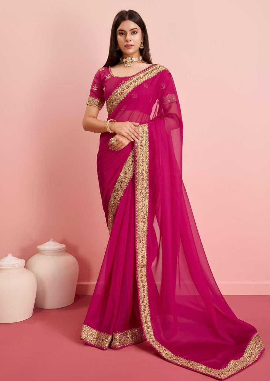 Beautiful  Soft Taby Silk Organza Saree With All Over Embroidery Work