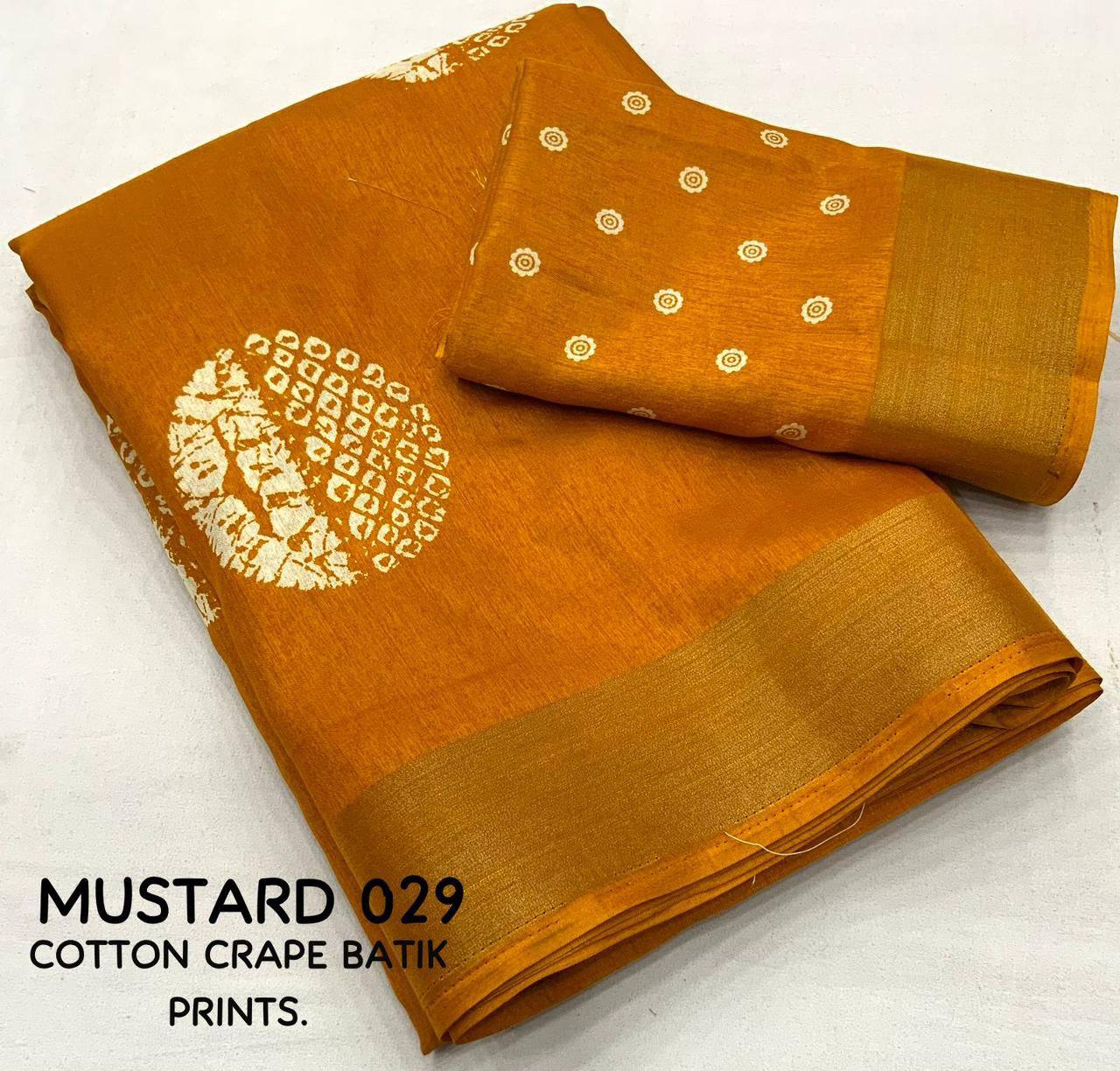 Soft Cotton Crape Batik Prints With Zari Pattu Woven Border