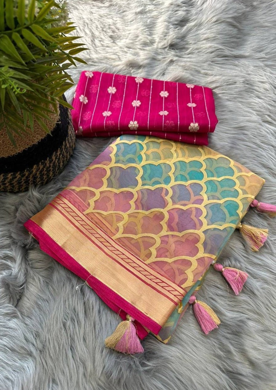 Rangoli Art Rich Pallu Pure Organza Braso Silk Saree