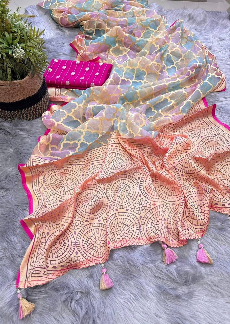 Rangoli Art Rich Pallu Pure Organza Braso Silk Saree