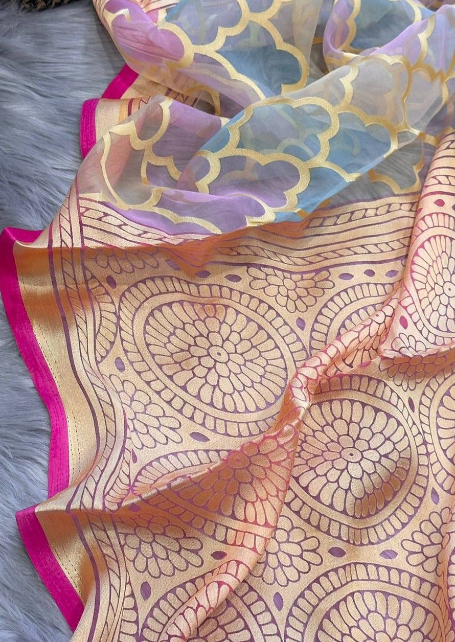 Rangoli Art Rich Pallu Pure Organza Braso Silk Saree