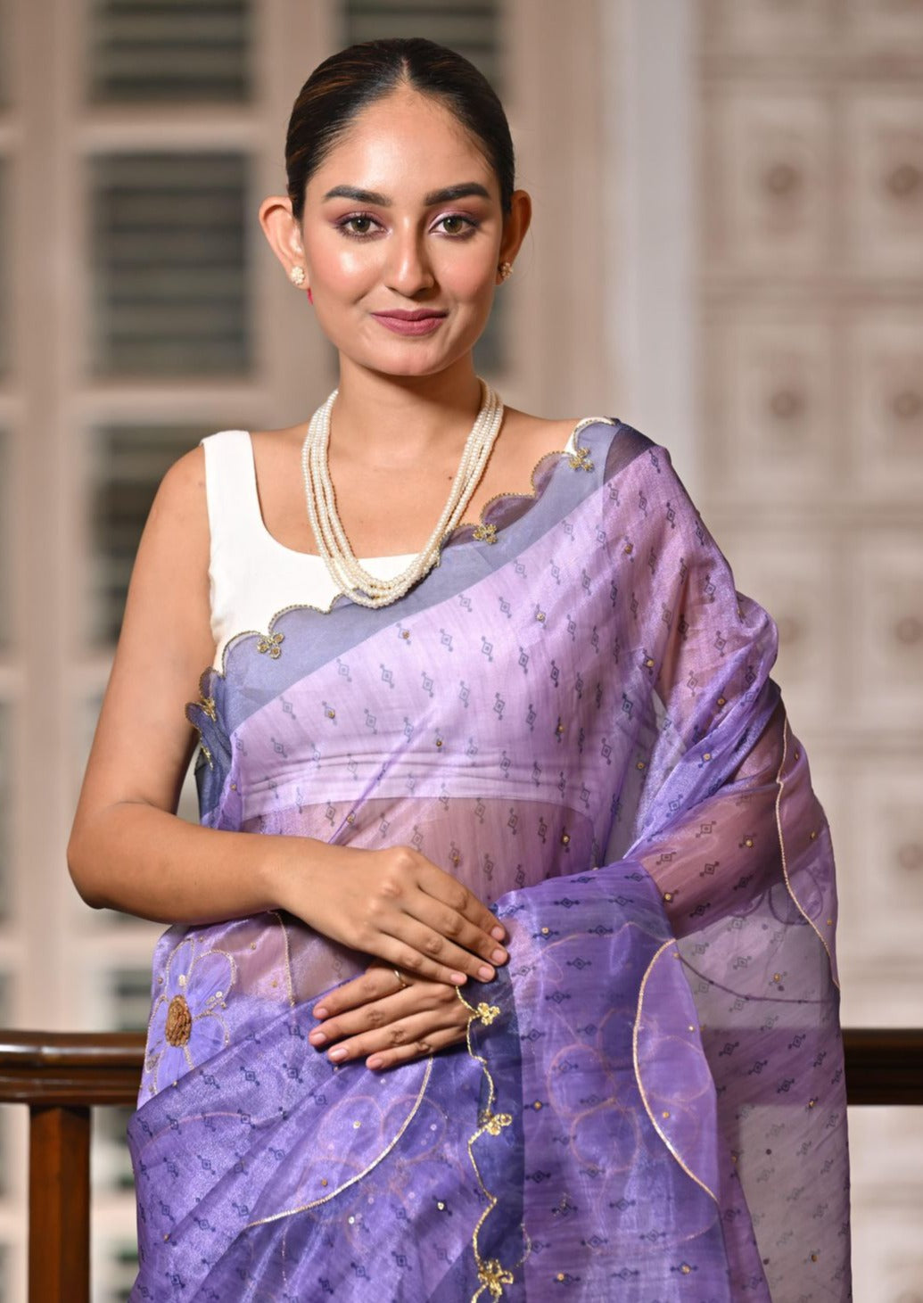 Soft Pure Organza Saree With Digital Print & Handwork Gota Work With Diamond Attached