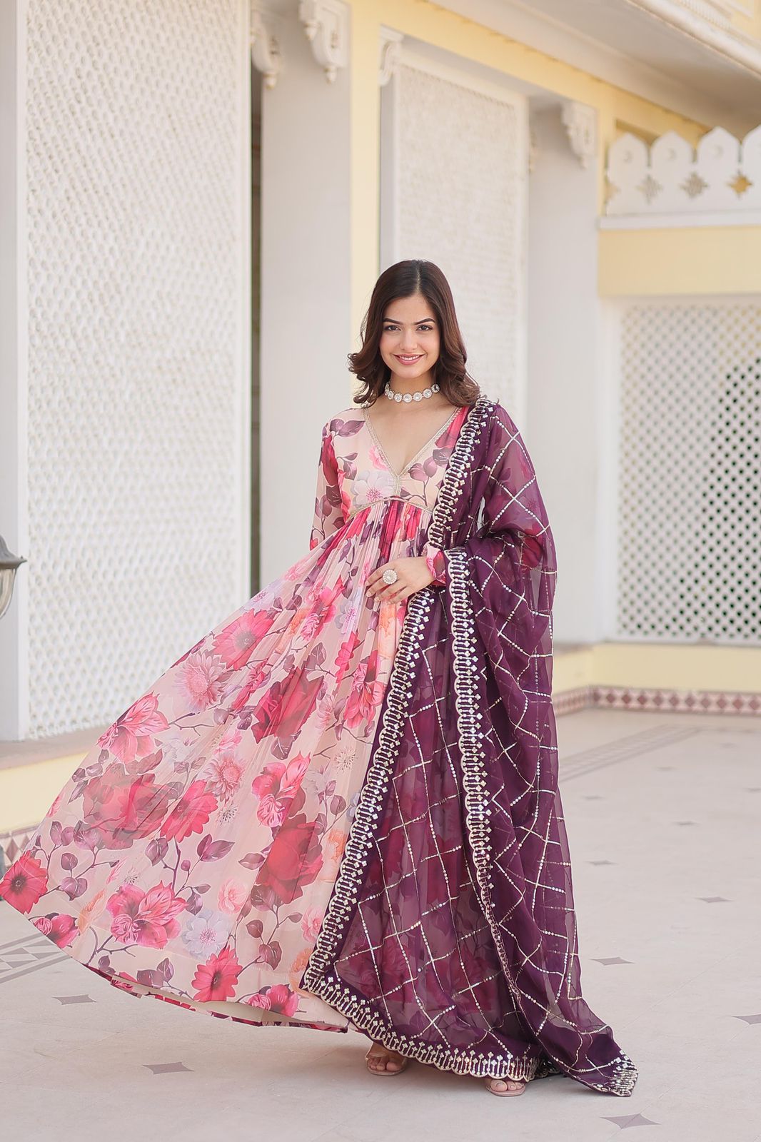 Premium Alia Cut Gown With Dupatta Set