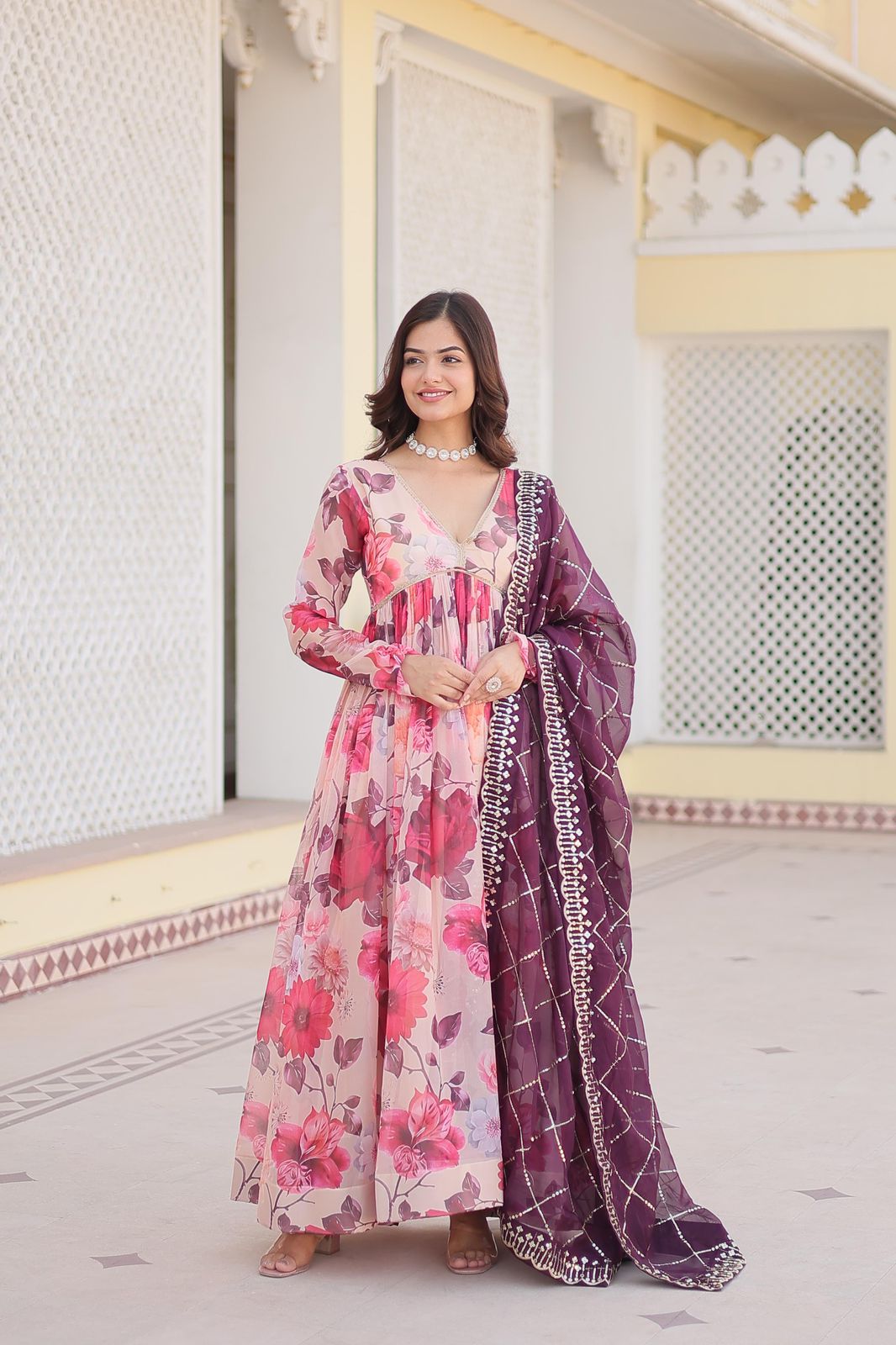 Premium Alia Cut Gown With Dupatta Set