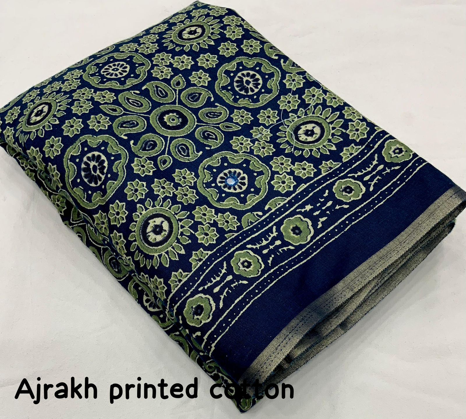 Ajrakh Style Printed Cotton Saree