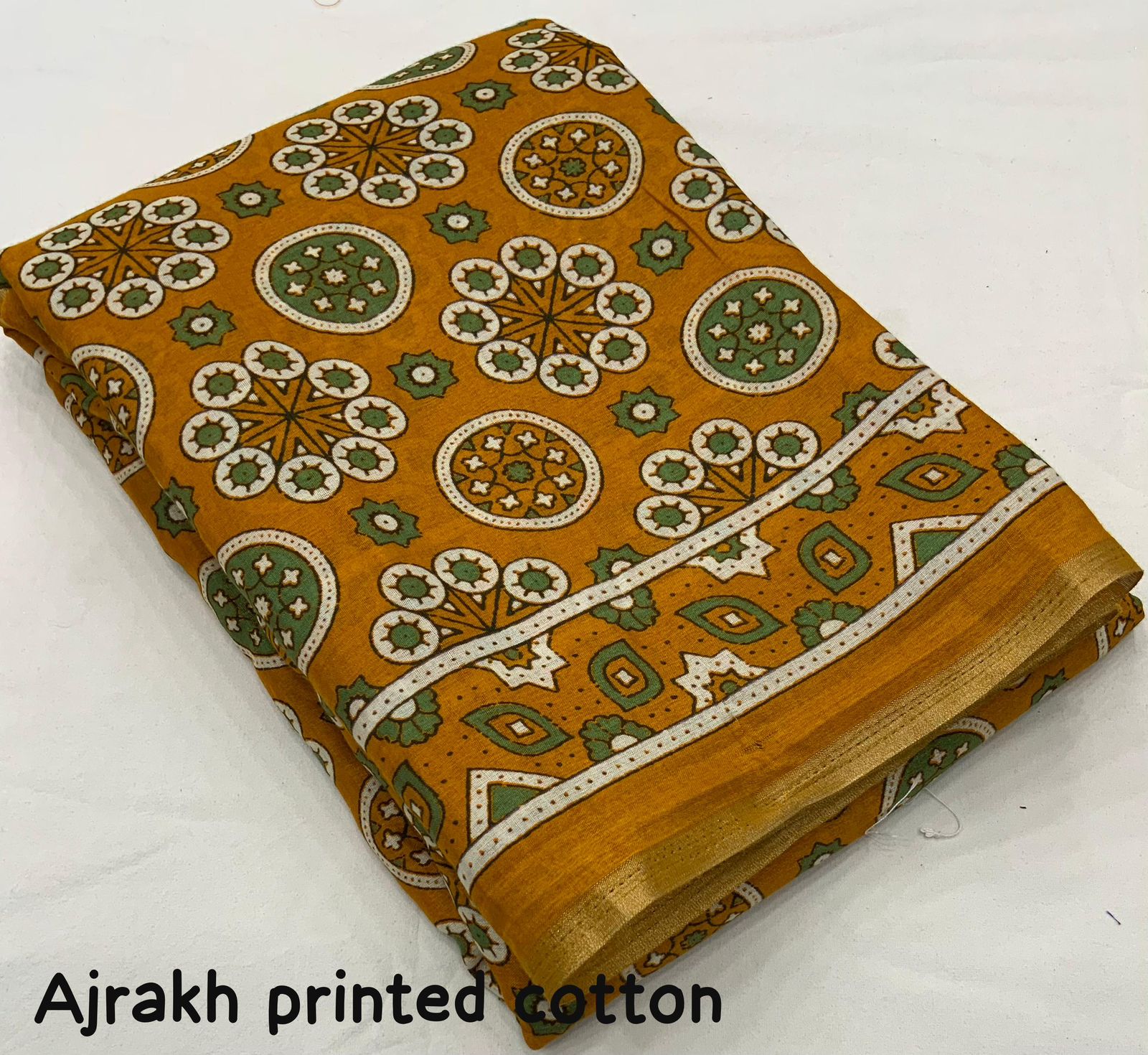 Ajrakh Style Printed Cotton Saree