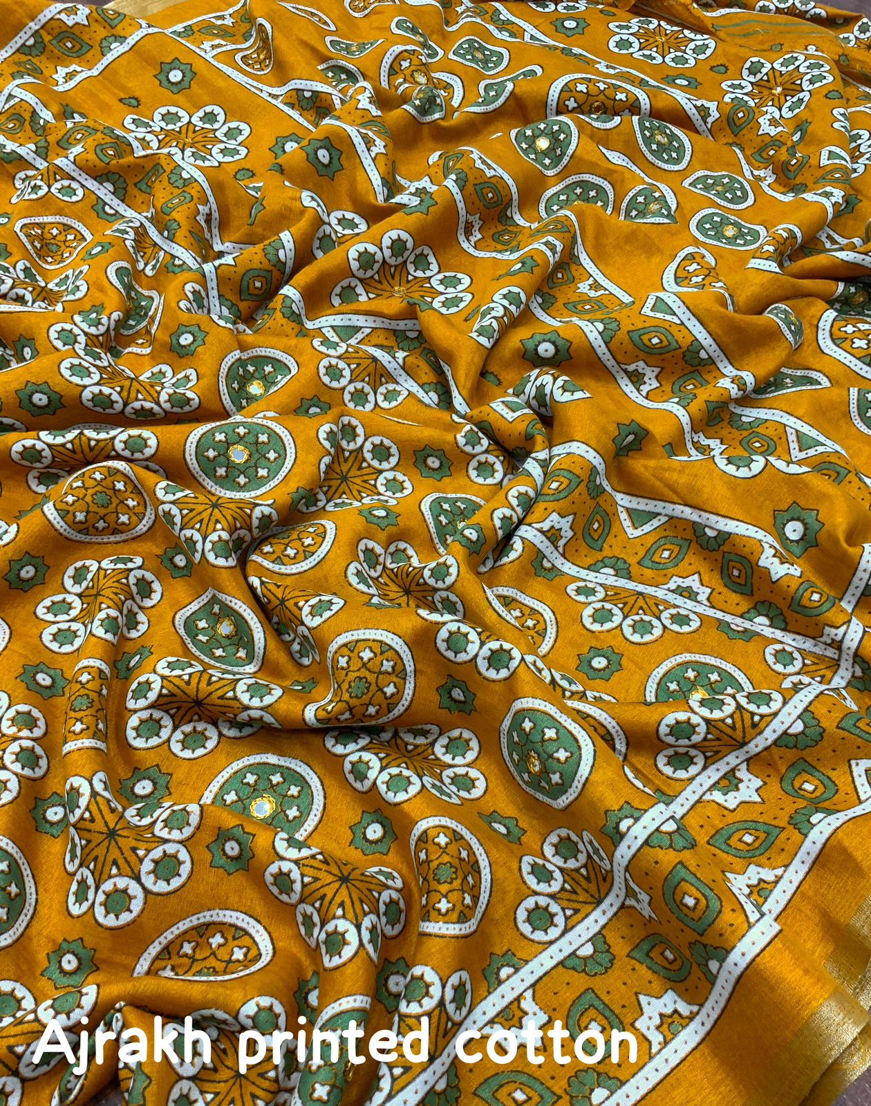 Ajrakh Style Printed Cotton Saree