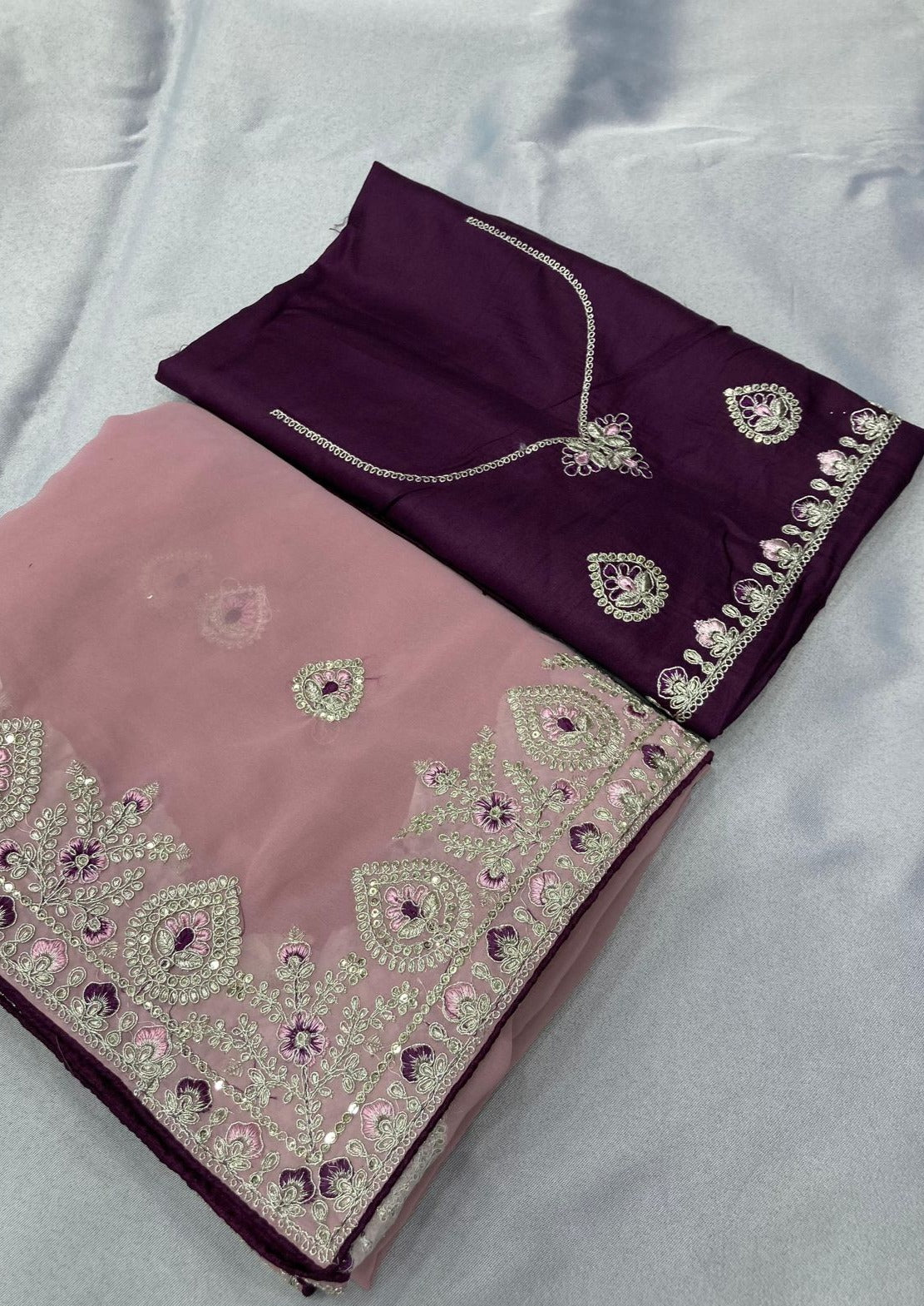 Soft Fox Georgette Saree With Embroidery Work and Cut Work Border