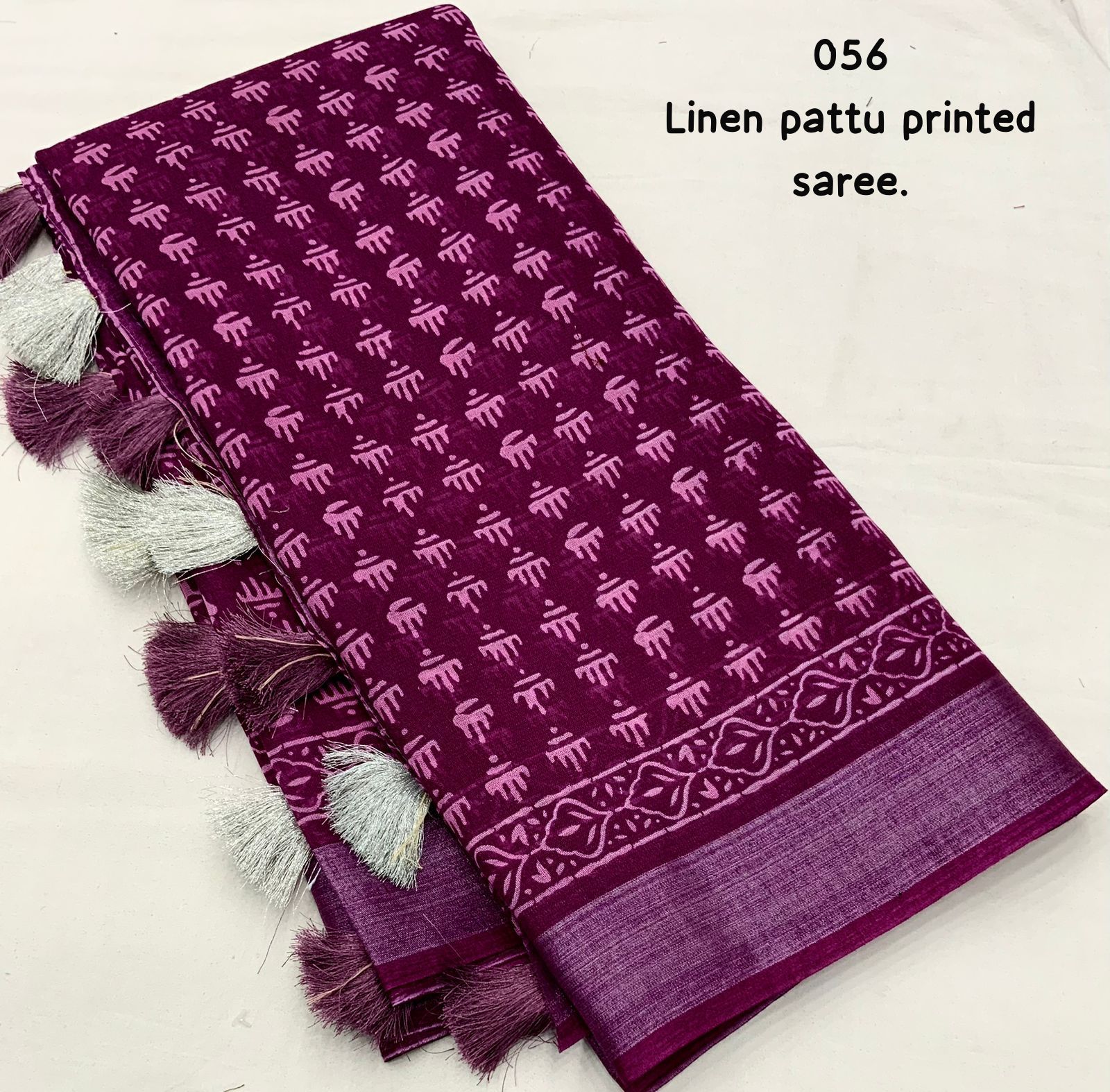 Mogra Linen Saree with Zari Pattu Weaving Border