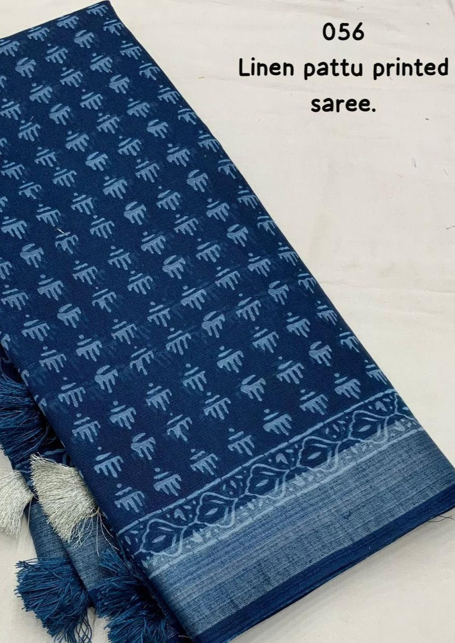 Mogra Linen Saree with Zari Pattu Weaving Border