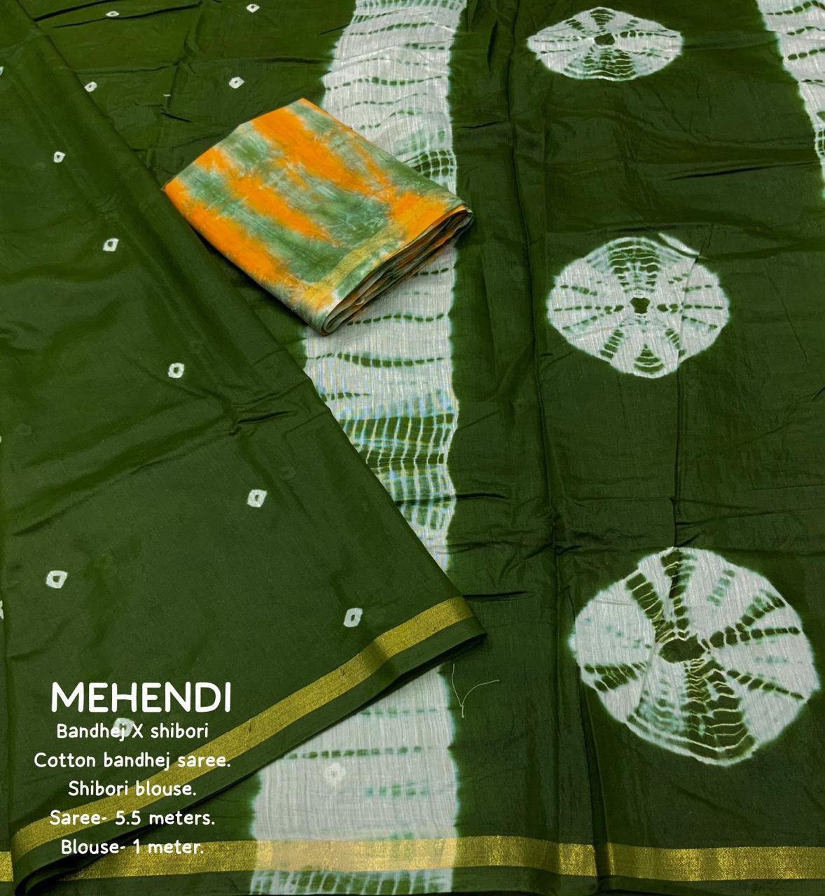 Bandhej Pure Soft Cotton Chanderi Saree With Block Printed