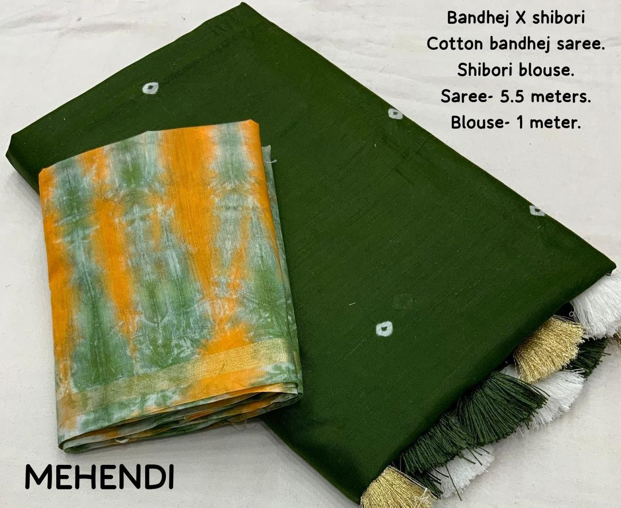 Bandhej Pure Soft Cotton Chanderi Saree With Block Printed